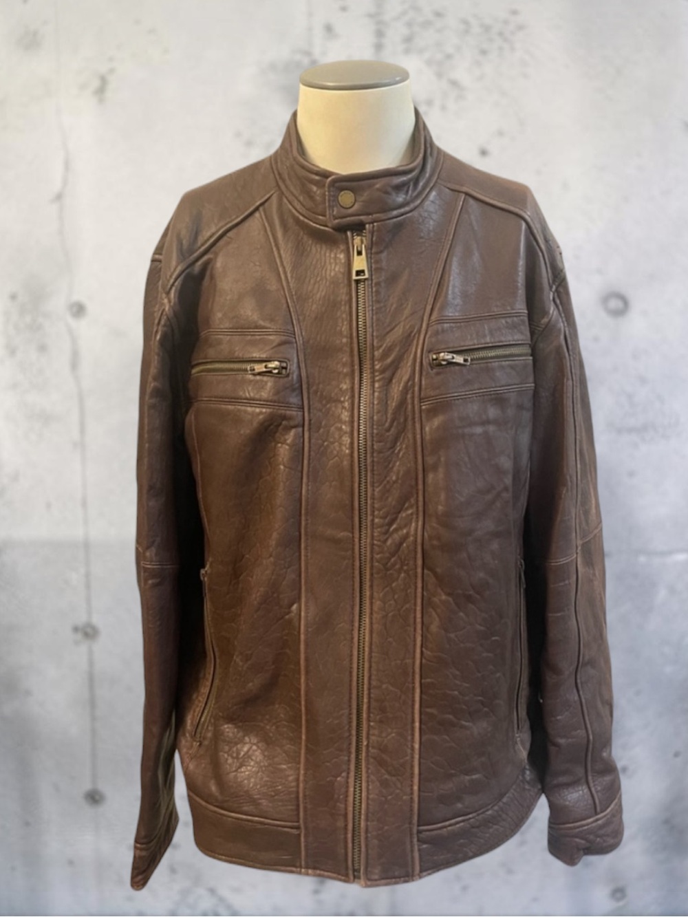 BLACK RIVET DISTRESSED BROWN GENUINE LEATHER MOTO ZIP JACKET SIZE XLT